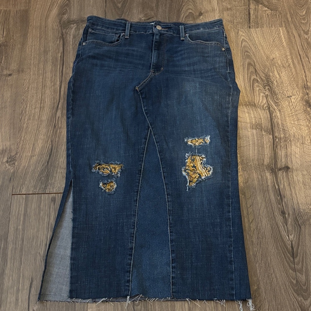 Levi's Upcycled Dark Blue Distressed Maxi Skirt